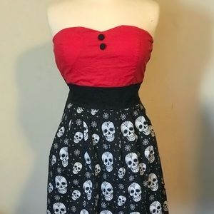 Sourpuss red sugar skull pin up dress L
